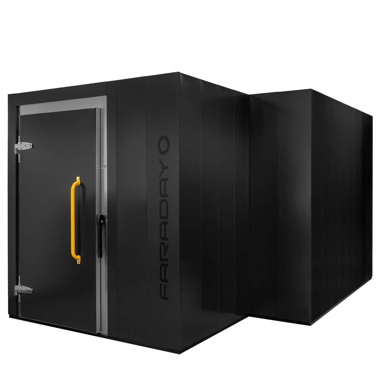 Hardwall modular faraday enclosure – rf/emi portable shielding room (8′ x 8′ x 7′) with vestibule (4′ x 6′ x 7′)