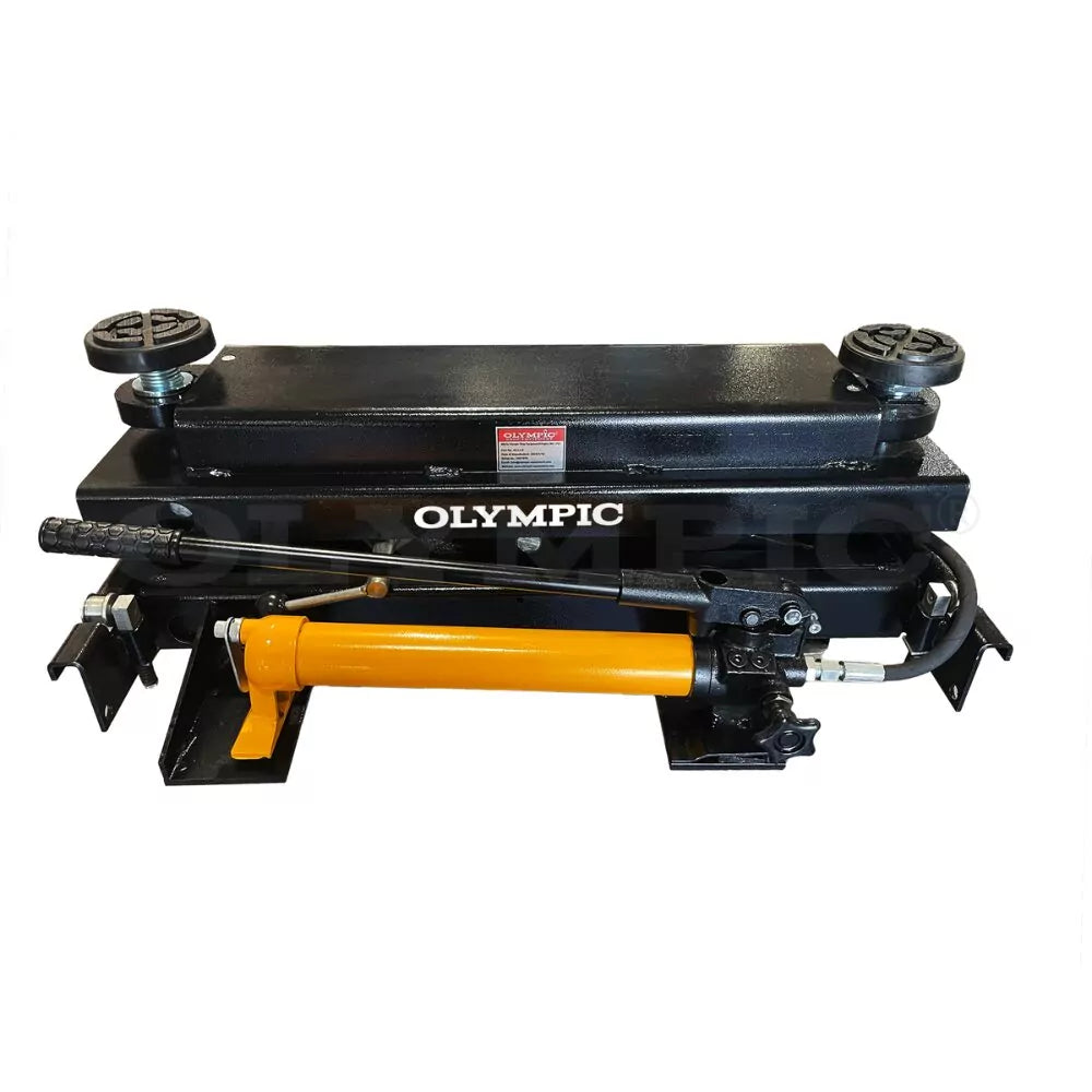 Olympic JVCJ-6 / 6,000 lb. Center Bridge Jack For 4-Post Lifts / Manual Hydraulic Hand Pump Actuated / Adjustable Arms (Universal Fitment) / For Lifts with “J” Rails / 5-Year Warranty