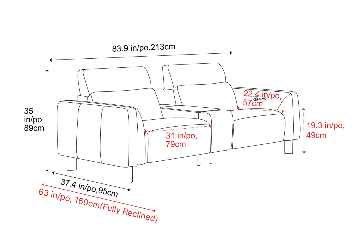 Lesley Leather Dual Recliner Sofa with Console