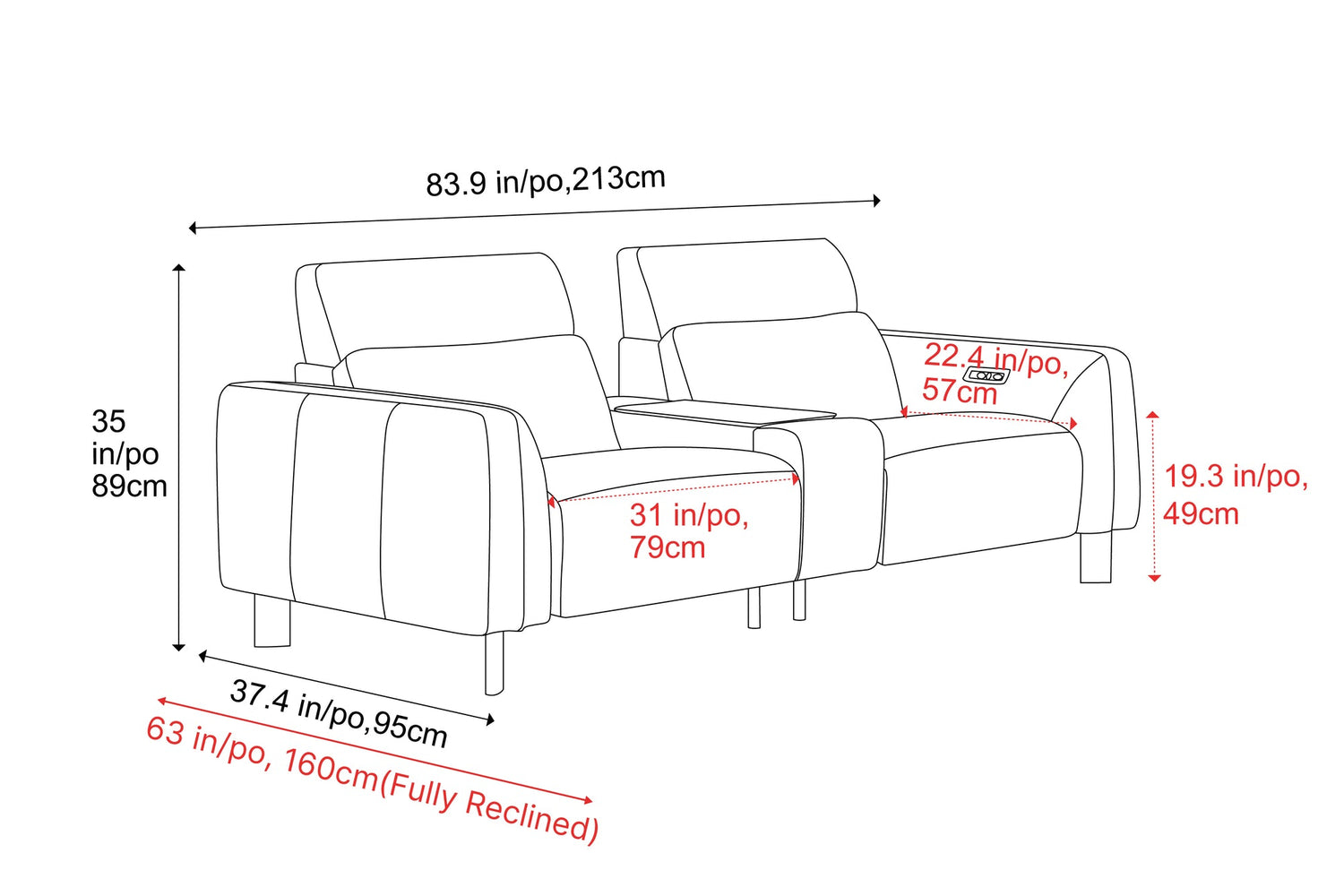 Lesley Leather Dual Recliner Sofa with Console