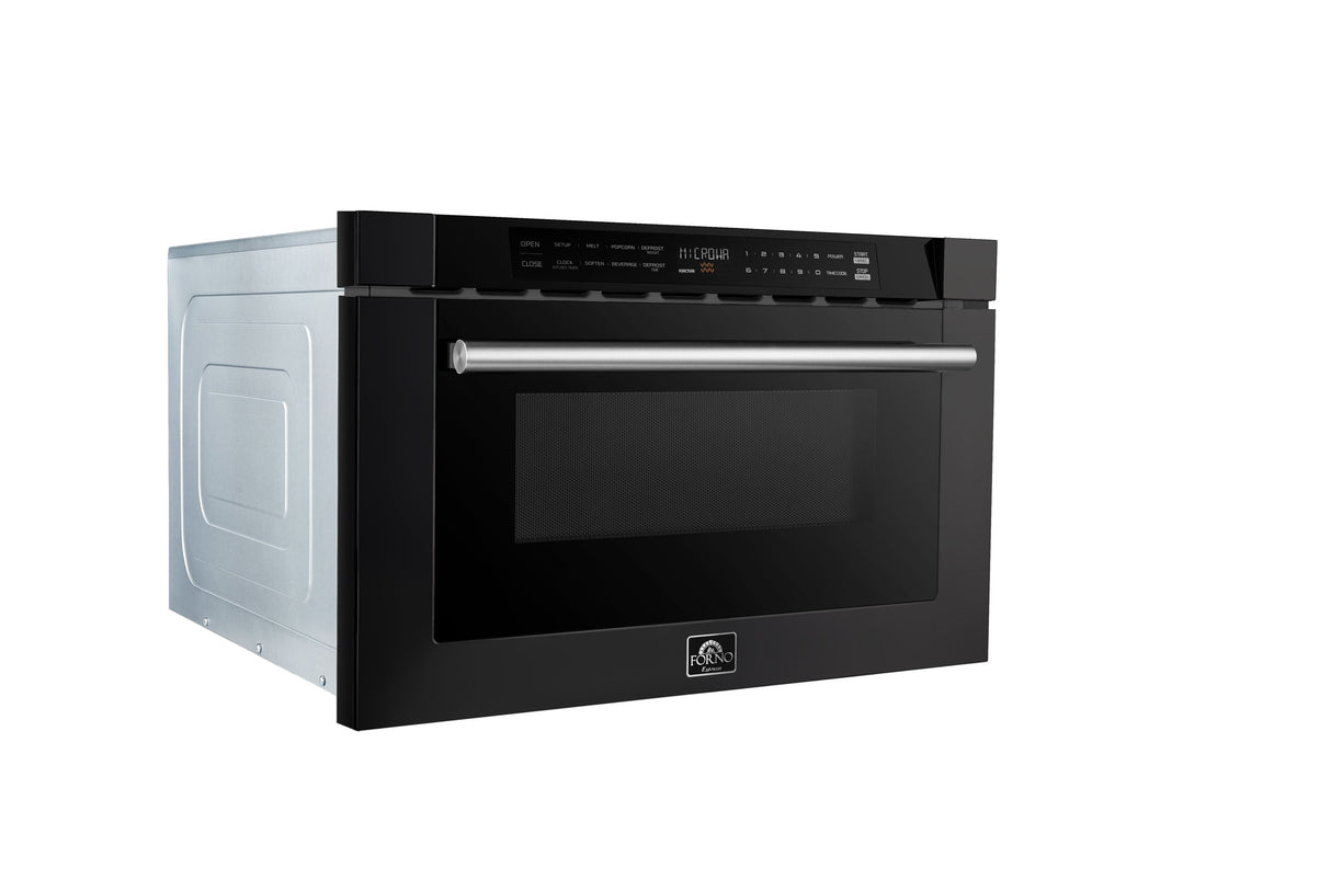 FORNO Espresso Capoliveri 24" 1.2 cu. ft. Built-In Microwave Drawer in Black with Silver Handles, FMWDR3000-24BLK