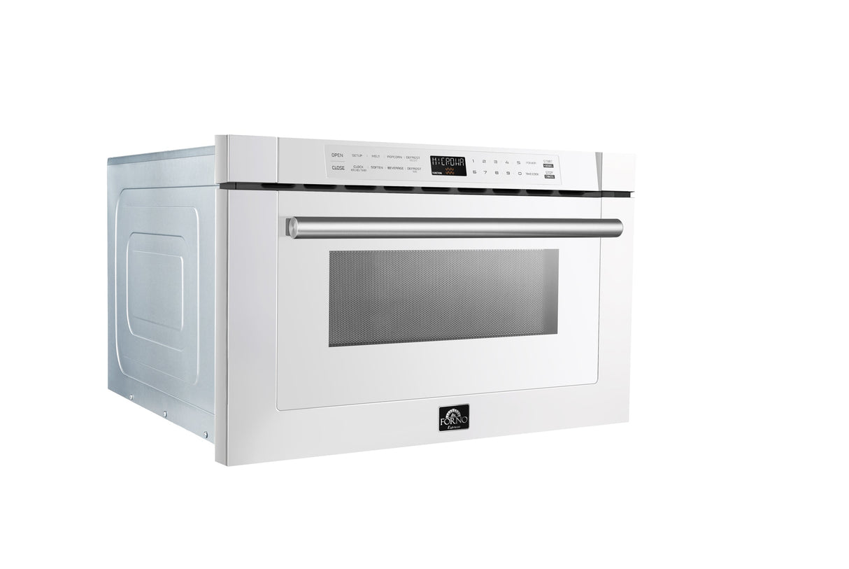 FORNO Espresso Capoliveri 24" 1.2 cu. ft. Built-In Microwave Drawer in White with Silver Handles, FMWDR3000-24WHT