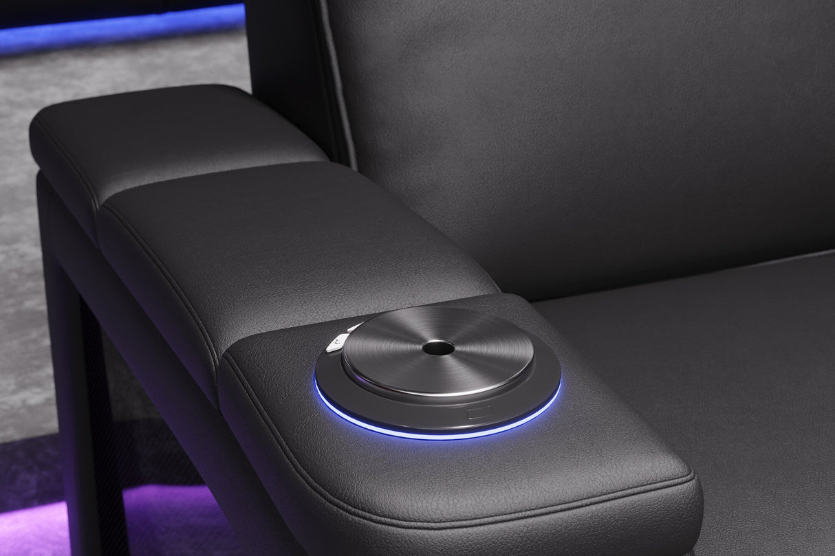 Valencia 2025 New Monza Leather Home Theater Seating With Carbon Fiber Panel Row of 5, Black