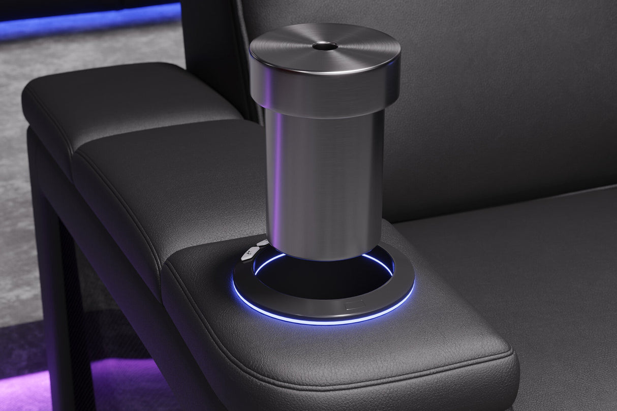 Valencia 2025 New Monza Leather Home Theater Seating With Carbon Fiber Panel Row of 5, Black