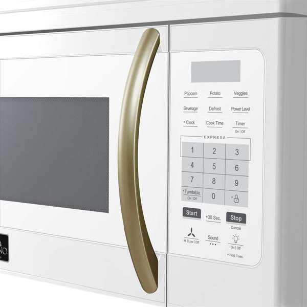 FORNO Scalo 30" 1.6 cu. ft. 300 CFM Over The Range Microwave in White with Antique Brass Accents, FOTR3007-30WHT