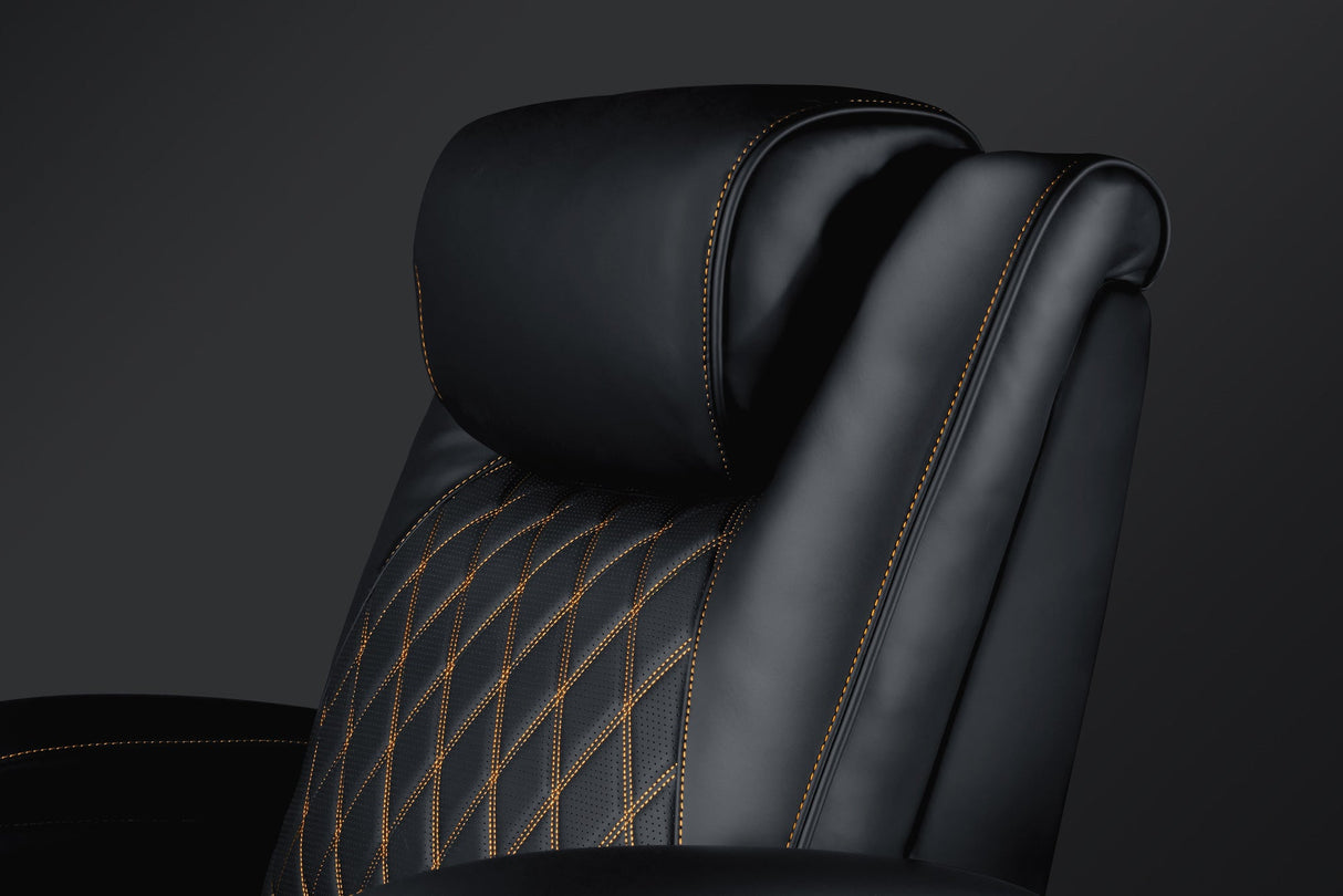 Valencia 2025 New Oslo Ultimate Luxury Leather Home Theater Seating Row of 4, Onyx with Gold Stitching
