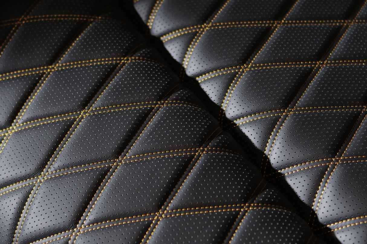 Valencia 2025 New Oslo Ultimate Luxury Leather Home Theater Seating Row of 4, Onyx with Gold Stitching