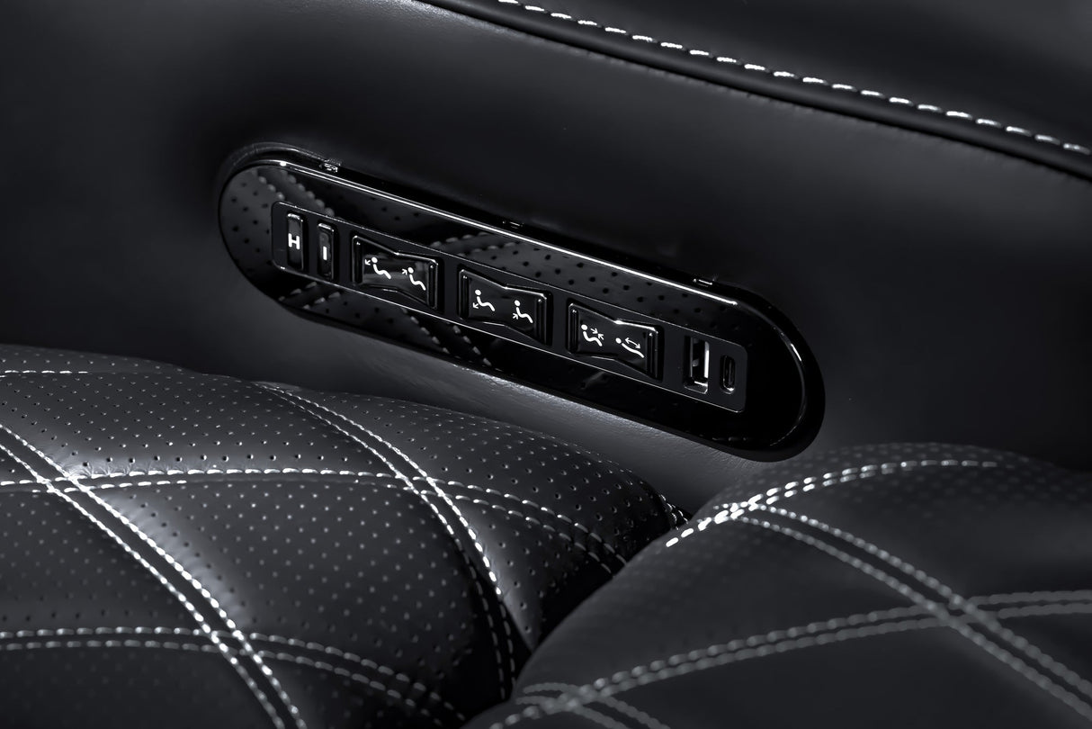 Valencia 2025 New Oslo Ultimate Luxury Leather Home Theater Seating Row of 4 Loveseat Center, Onyx with Silver Stitching