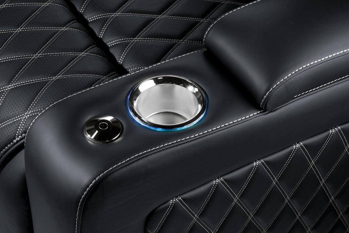 Valencia 2025 New Oslo Ultimate Luxury Leather Home Theater Seating Row of 2, Onyx with Silver Stitching