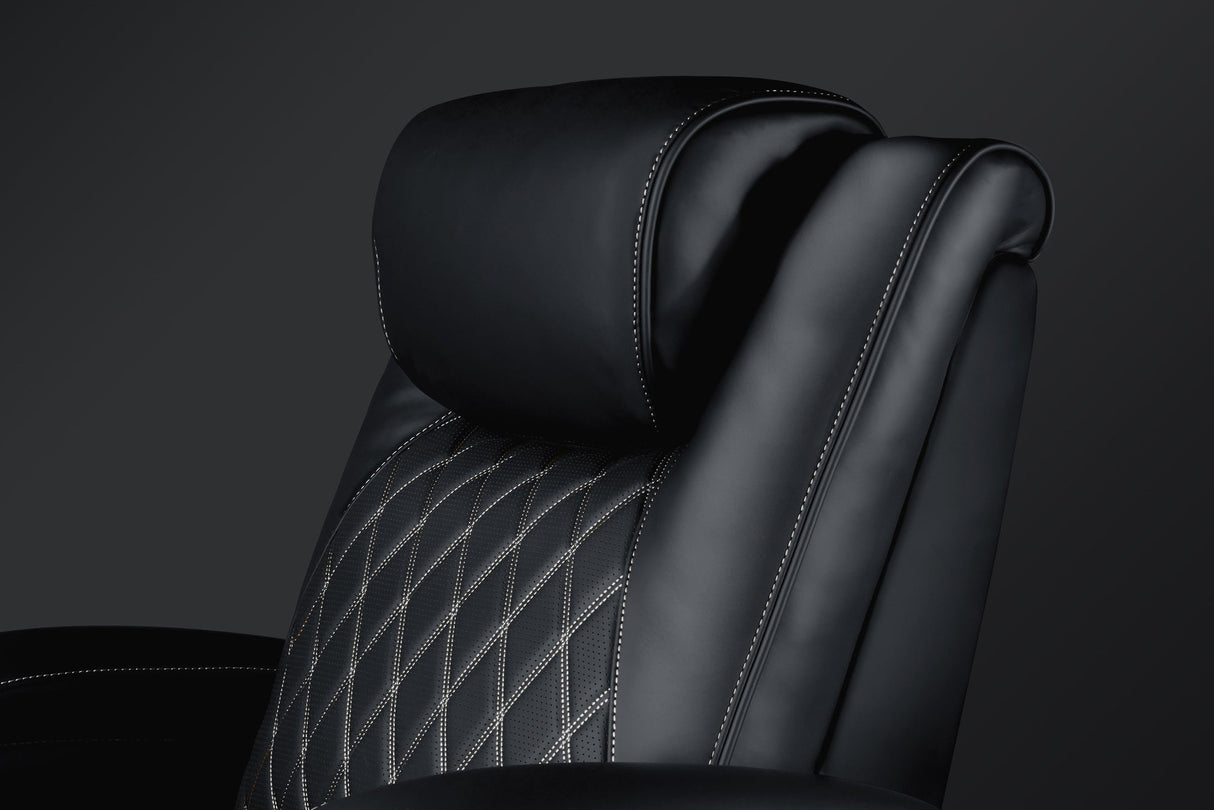 Valencia 2025 New Oslo Ultimate Luxury Leather Home Theater Seating Row of 2, Onyx with Silver Stitching