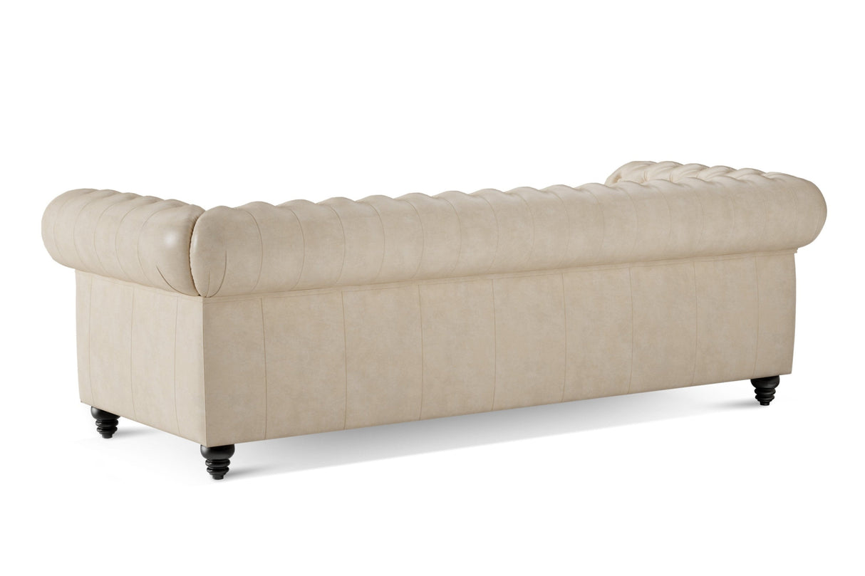 Valencia Parma 92" Full Aniline Leather Chesterfield Three Seats Sofa, Antique White