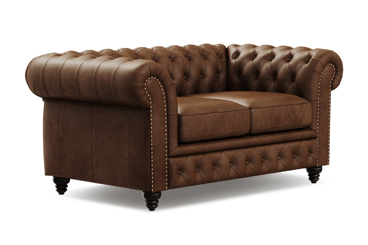 Valencia Parma 64" Full Aniline Leather Chesterfield Loveseat Sofa, Chocolate