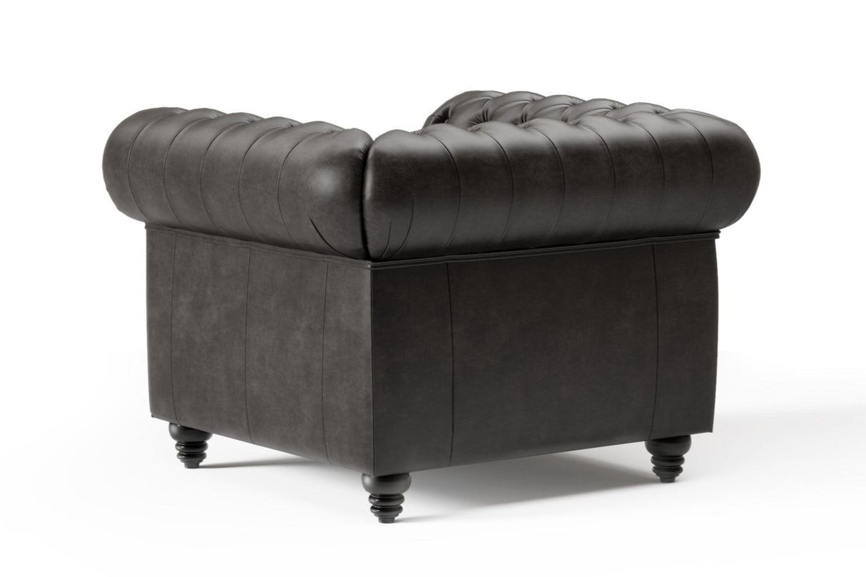 Valencia Parma Full Aniline Leather Chesterfield Single Sofa Accent Chair, Black