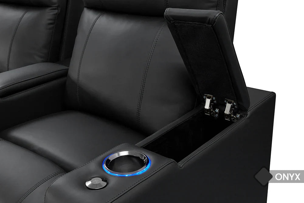 Valencia Piacenza Luxury Leather Home Theater Seating Row of 3, Onyx