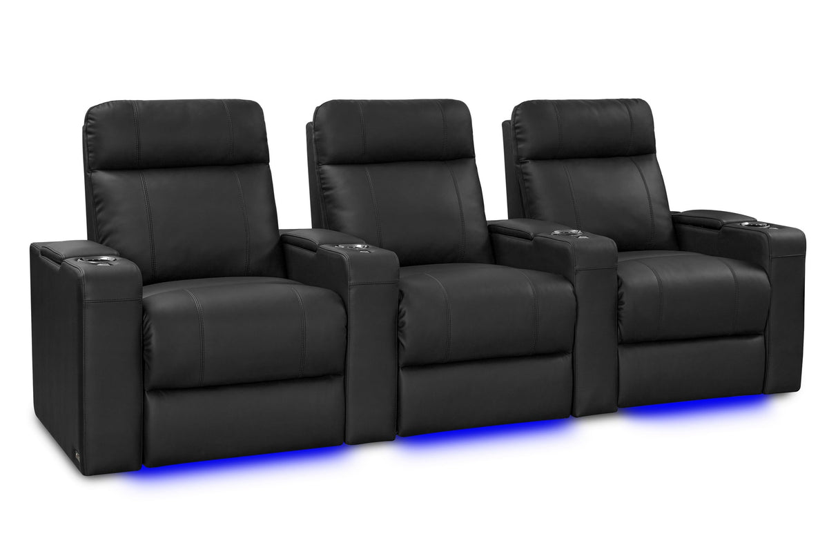 Valencia Piacenza Luxury Leather Home Theater Seating Row of 3, Onyx