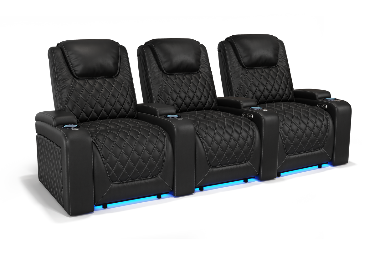 Valencia 2025 New Oslo Leather Home Theater Seating Row of 3, Midnight Black