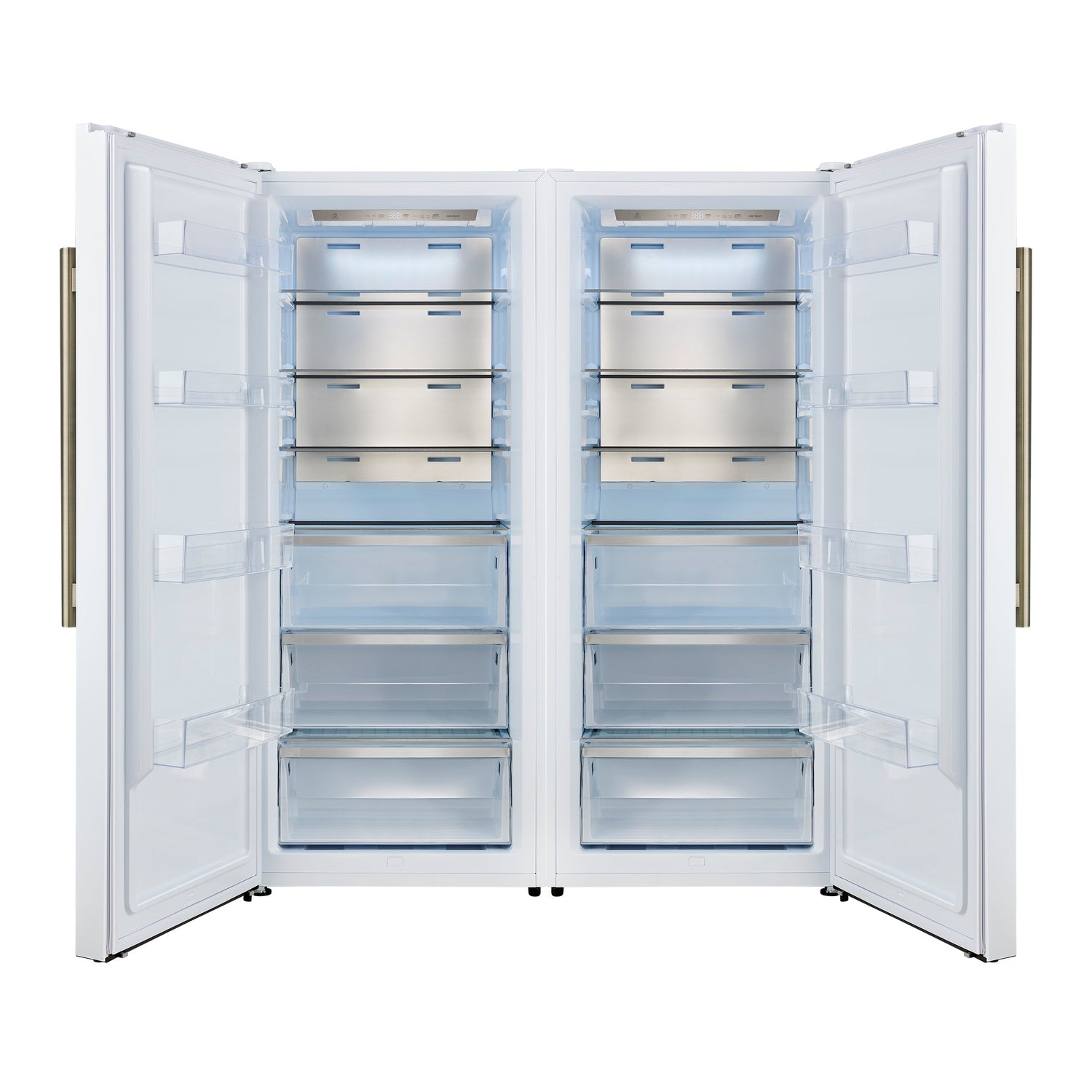 FORNO Maderno 60" 27.2 cu.ft. Convertible Refrigerator and Freezer with Modern Trim Kit in White with Antique Brass Handles, FFFFD1722-60MG-WHT