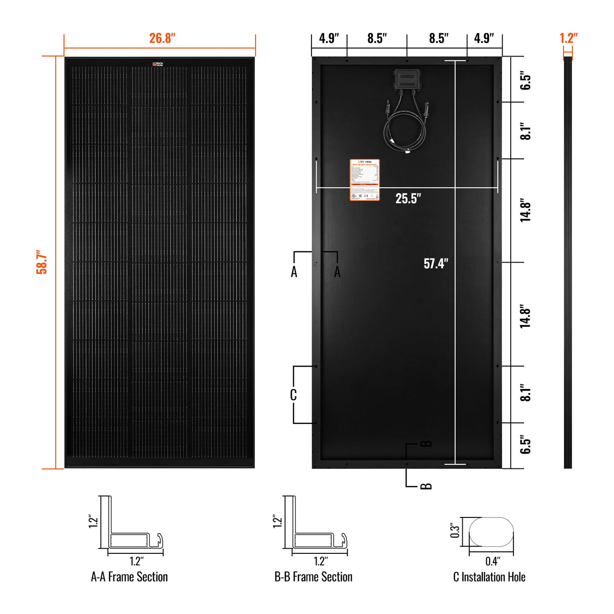 MEGA 200 ONYX | 200 Watt Solar Panel | Premier 12V Off-Grid Solar Panel for RVs Cabins, Boats | 25-Year Output Warranty