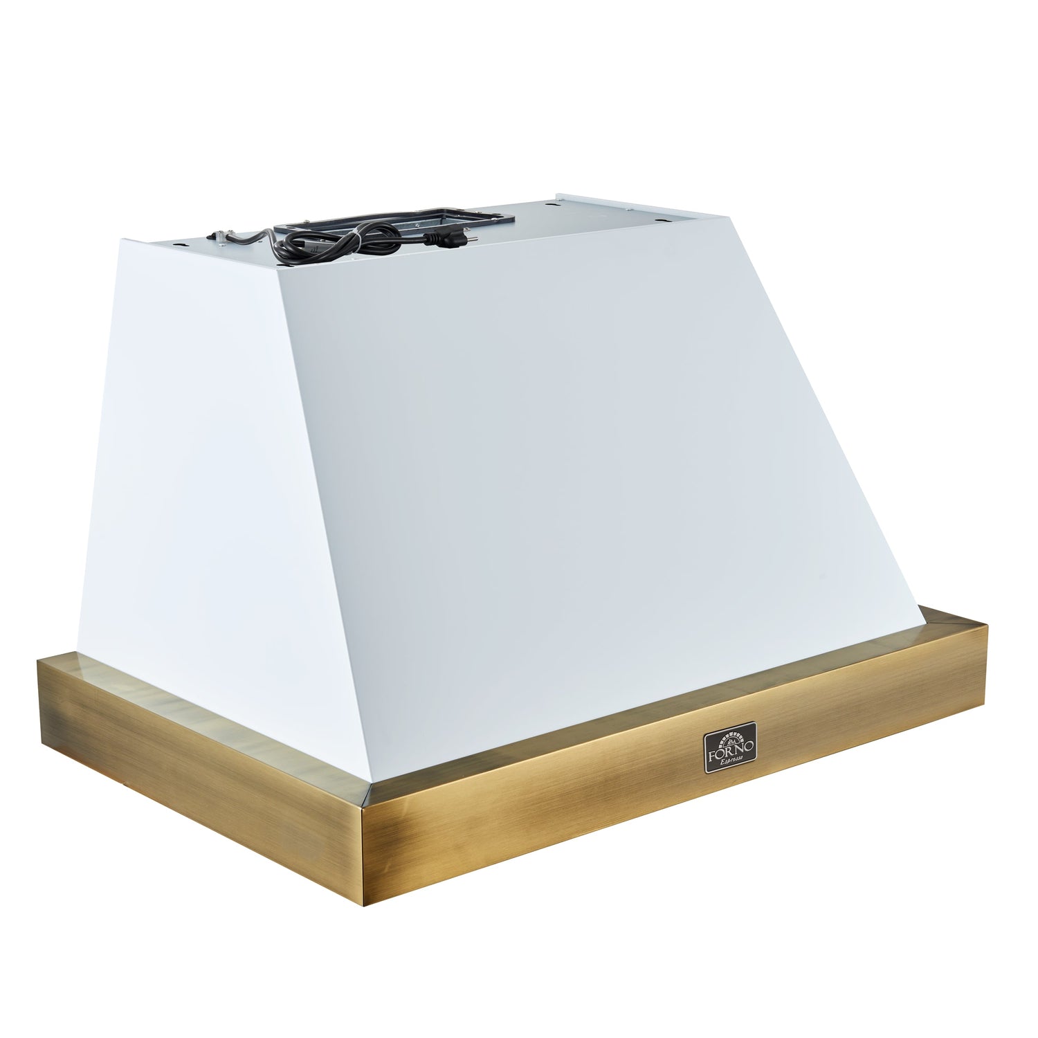 FORNO Vittorio 36" 600 CFM Wall Mount Range Hood in White and Antique Brass Trim with Remote Control, FRHWM5078-36WHT