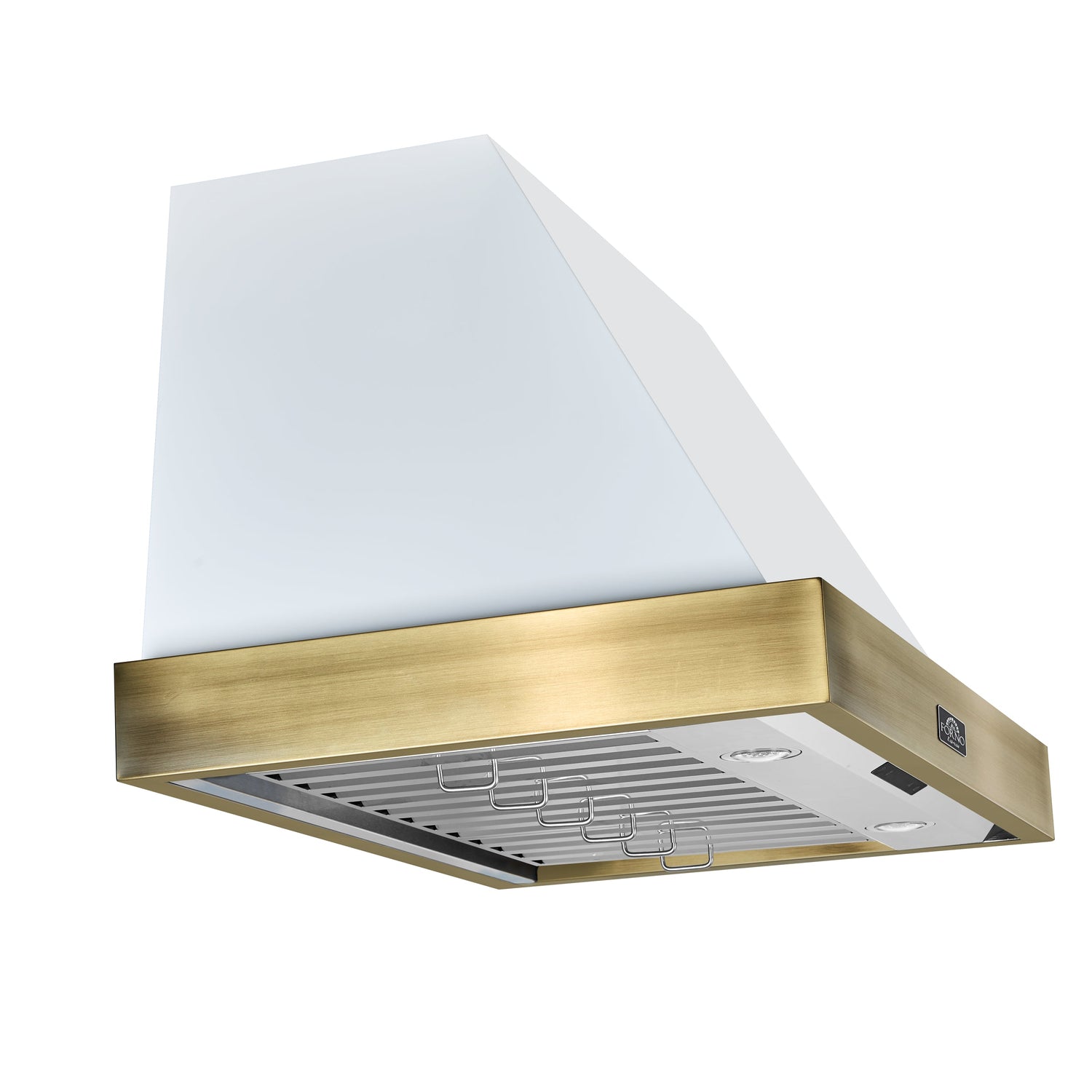 FORNO Vittorio 36" 600 CFM Wall Mount Range Hood in White and Antique Brass Trim with Remote Control, FRHWM5078-36WHT