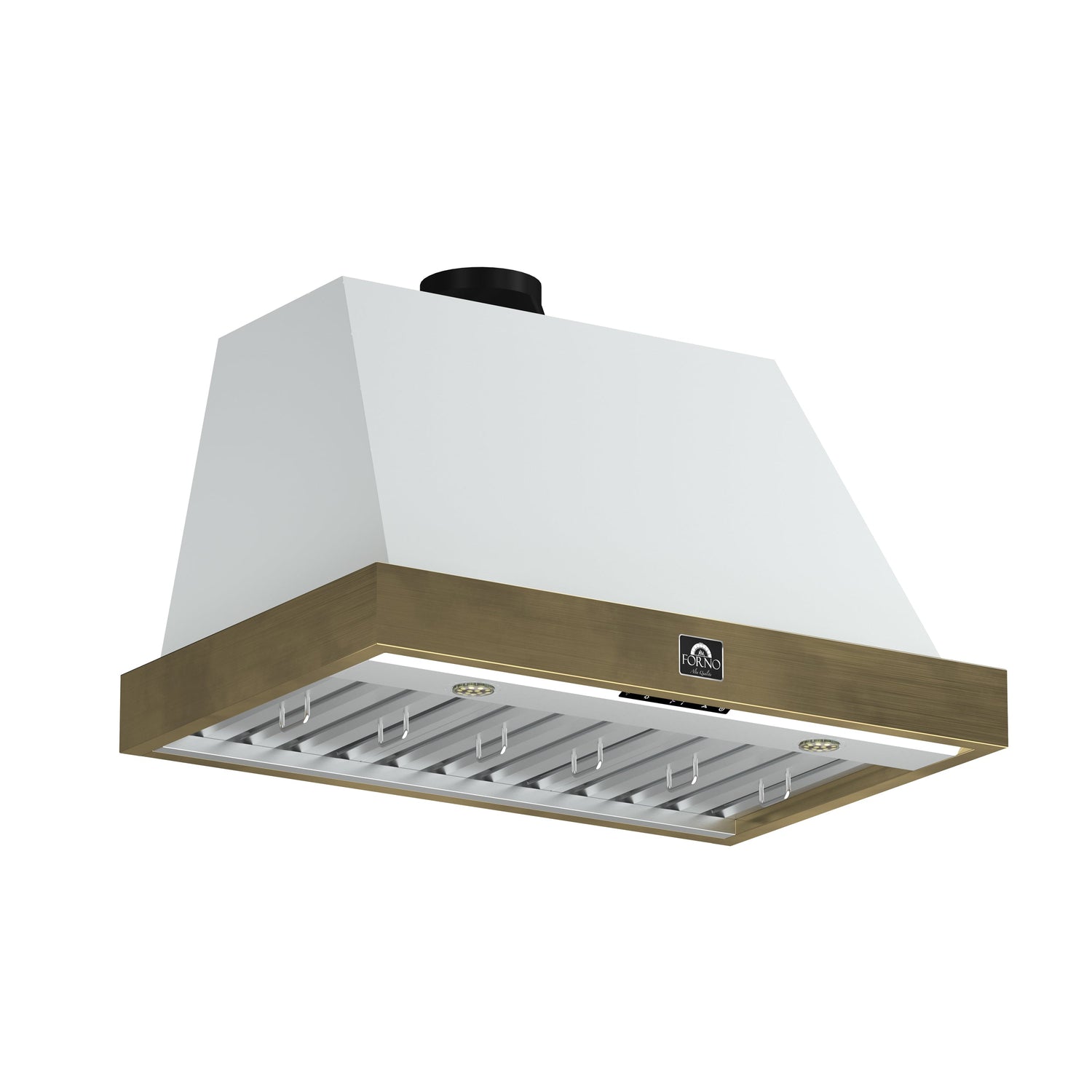 FORNO Vittorio 36" 600 CFM Wall Mount Range Hood in White and Antique Brass Trim with Remote Control, FRHWM5078-36WHT