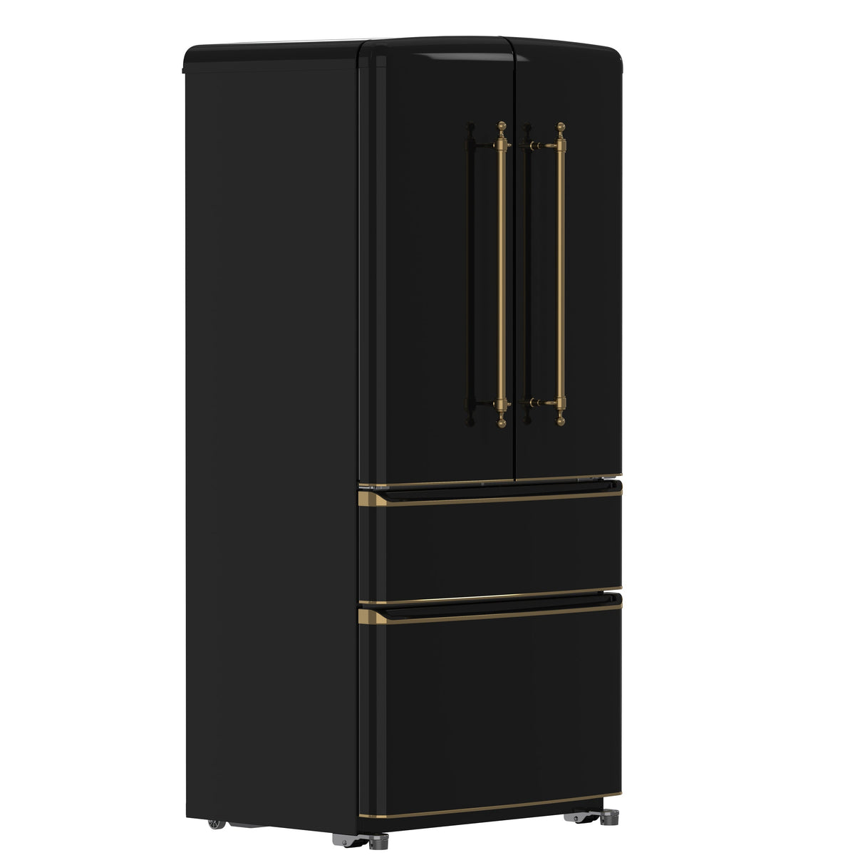 FORNO Espresso Luigi 33" 18 cu. ft. French Door Refrigerator in Black with Antique Brass Handles, FFFFD1791-33BLK