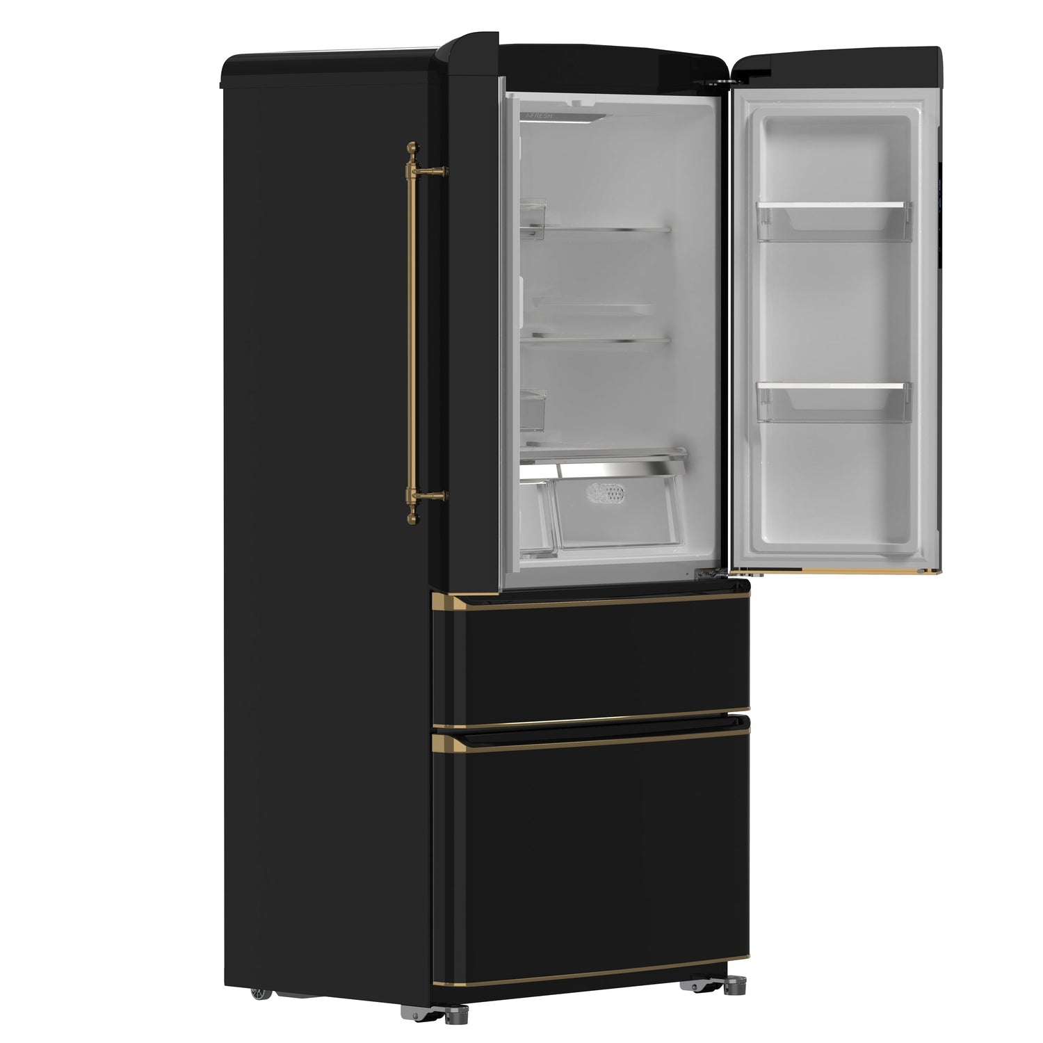 FORNO Espresso Luigi 33" 18 cu. ft. French Door Refrigerator in Black with Antique Brass Handles, FFFFD1791-33BLK