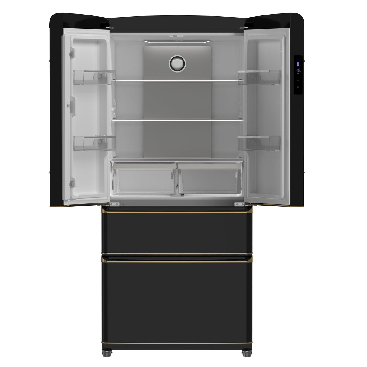FORNO Espresso Luigi 33" 18 cu. ft. French Door Refrigerator in Black with Antique Brass Handles, FFFFD1791-33BLK