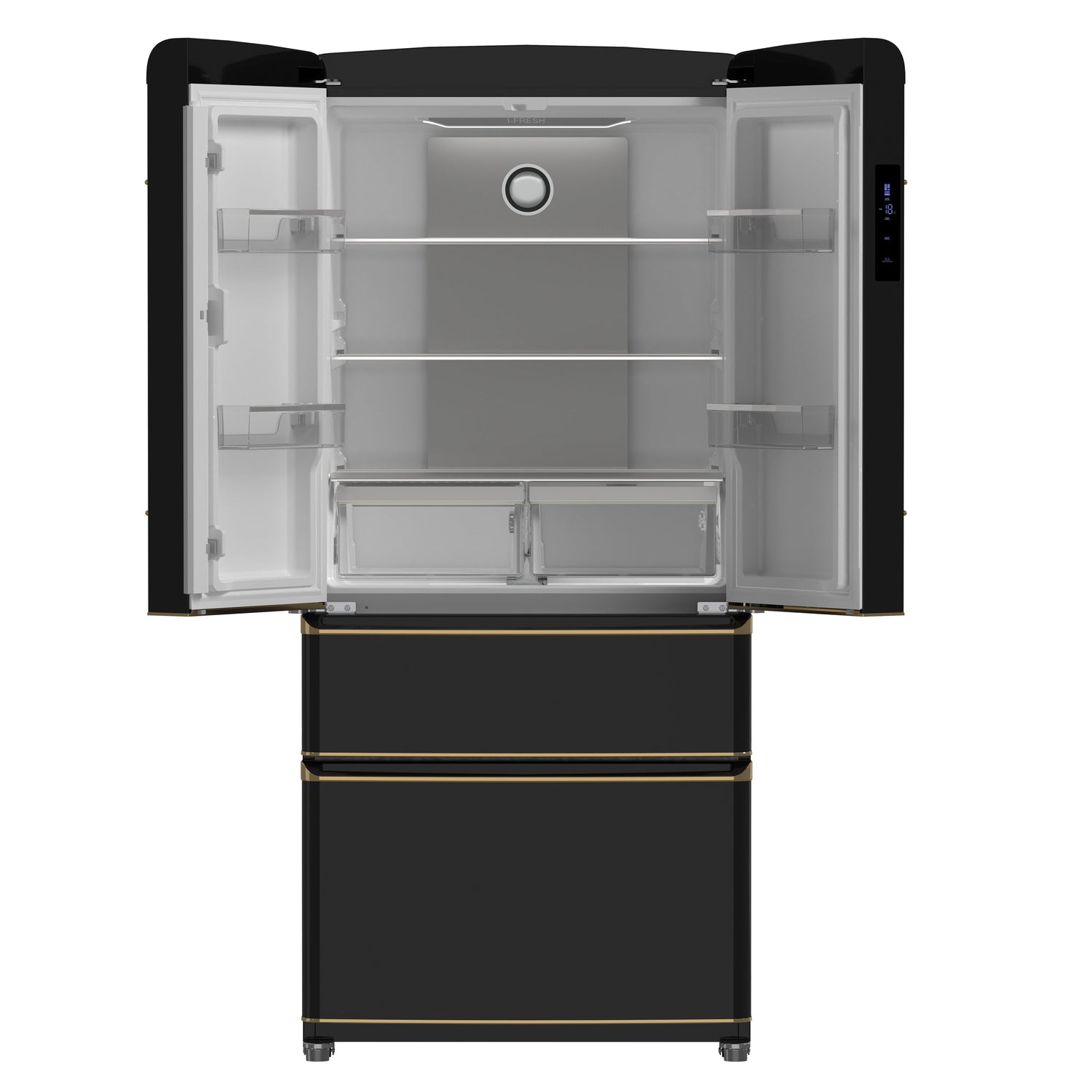 FORNO Espresso Luigi 33" 18 cu. ft. French Door Refrigerator in Black with Antique Brass Handles, FFFFD1791-33BLK