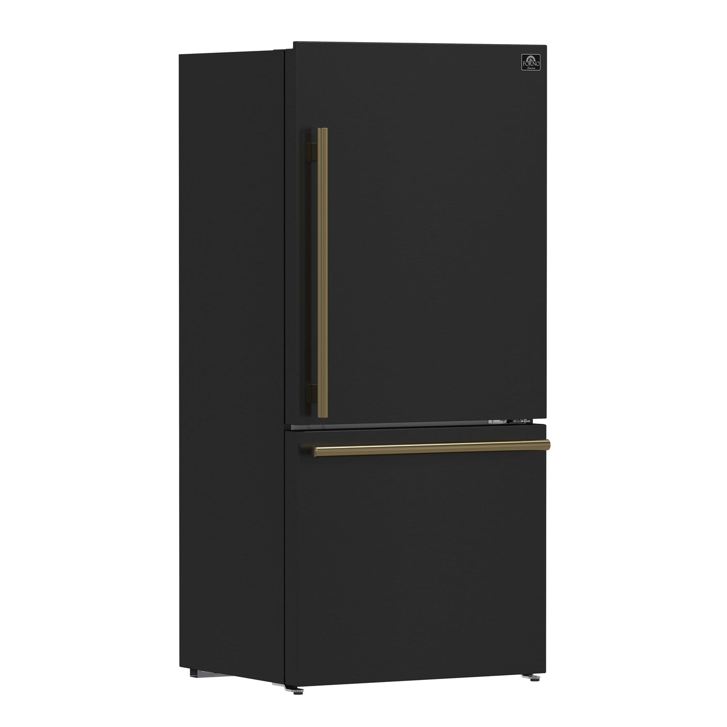 FORNO Espresso Milano 31" 17.2 cu. ft. Right Swing Refrigerator and Bottom Freezer in Black with Antique Brass Handles, FFFFD1785-31BLK