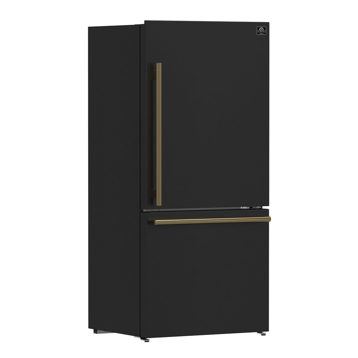 FORNO Espresso Milano 31" 17.2 cu. ft. Right Swing Refrigerator and Bottom Freezer in Black with Antique Brass Handles, FFFFD1785-31BLK