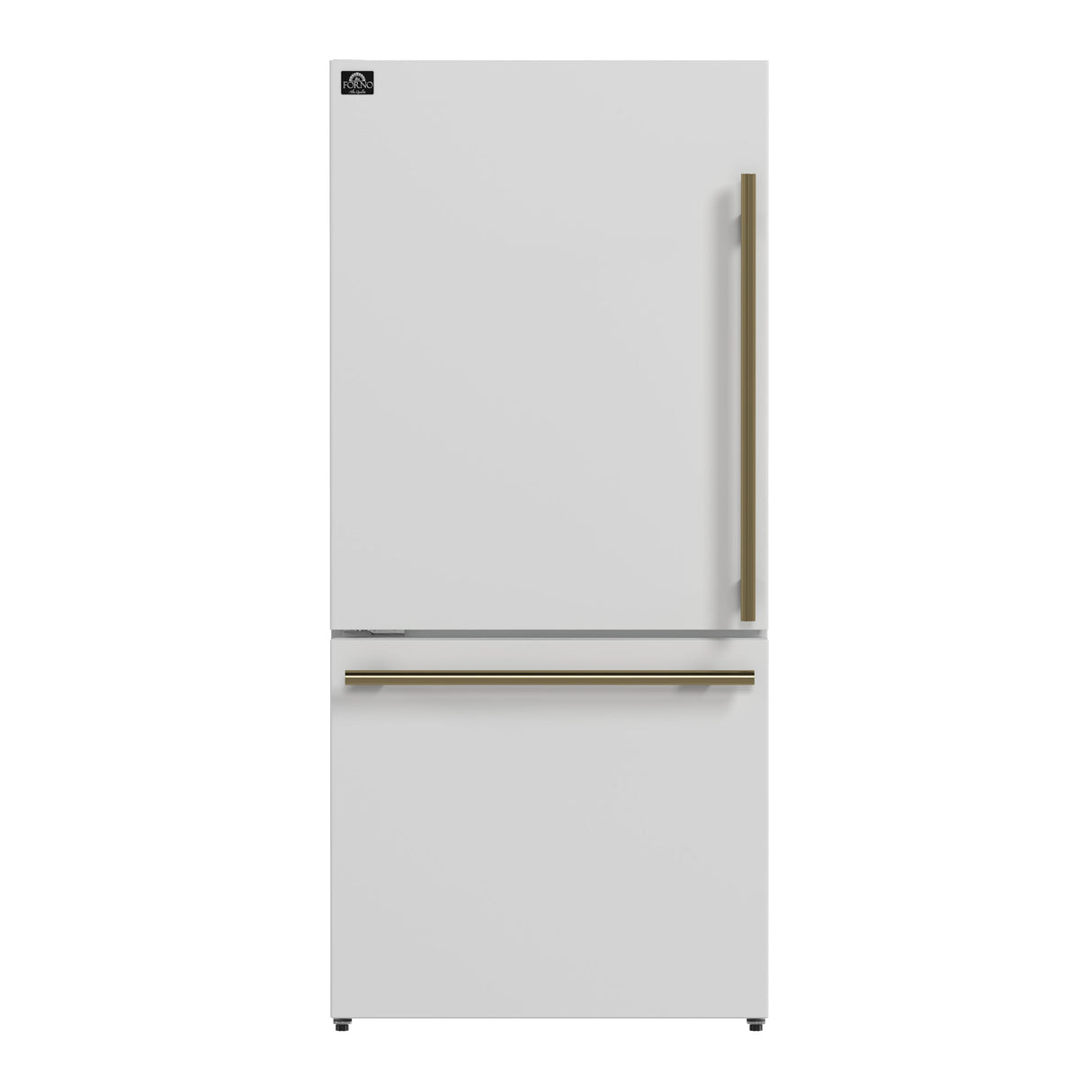 FORNO Espresso Milano 62" 34.4 cu. ft. Side-By-Side Refrigerator with Ice Maker in White with Antique Brass Accents, FFFFD1787-60WHT