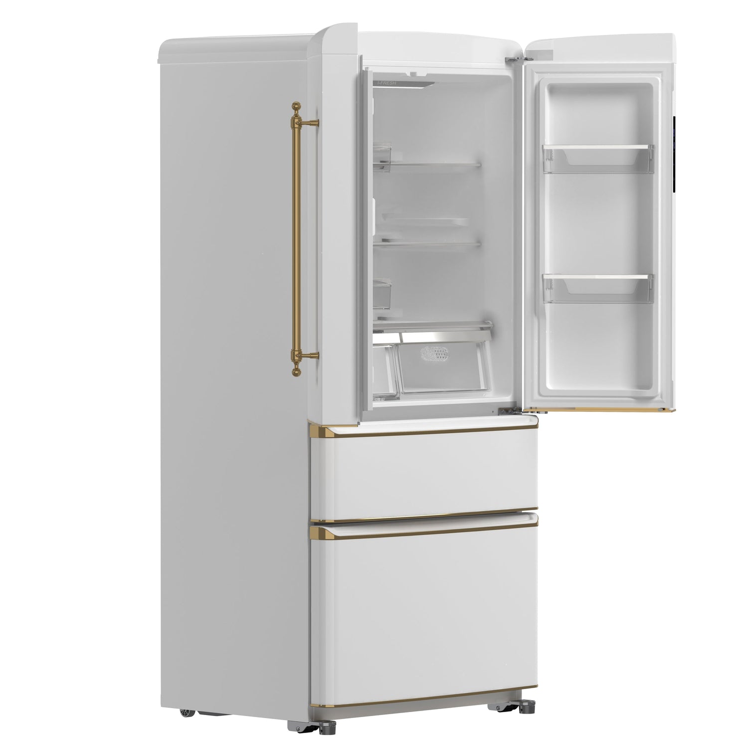 FORNO Espresso Luigi 33" 18 cu. ft. French Door Refrigerator in White with Antique Brass Handles, FFFFD1791-33WHT