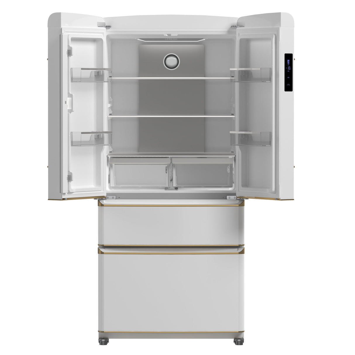 FORNO Espresso Luigi 33" 18 cu. ft. French Door Refrigerator in White with Antique Brass Handles, FFFFD1791-33WHT