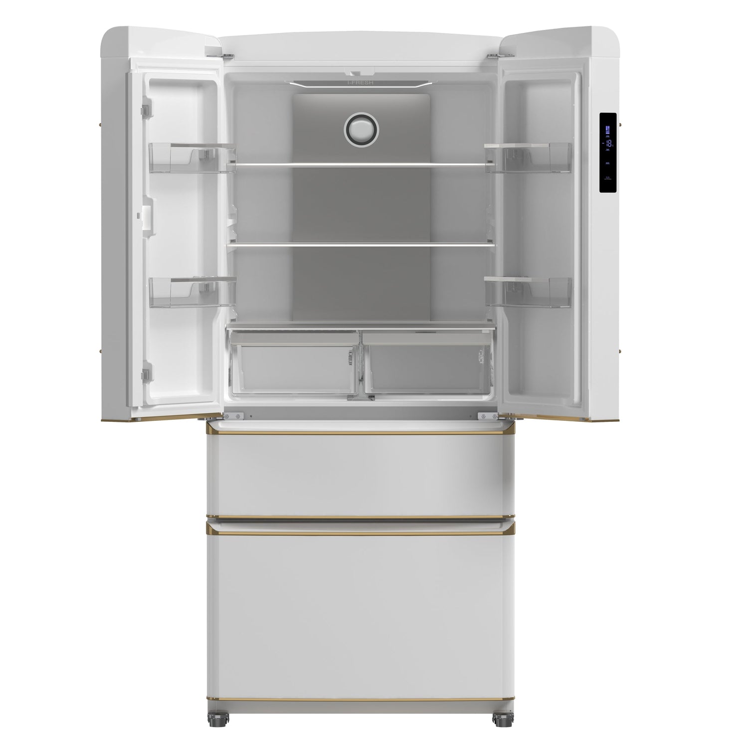 FORNO Espresso Luigi 33" 18 cu. ft. French Door Refrigerator in White with Antique Brass Handles, FFFFD1791-33WHT