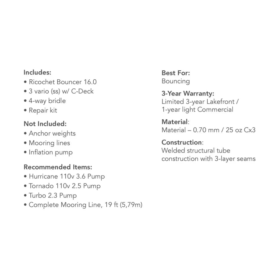 Aquaglide - Ricochet Bouncer 16.0 w/ C-Deck - Water Bouncers - Reinforced - 585221124