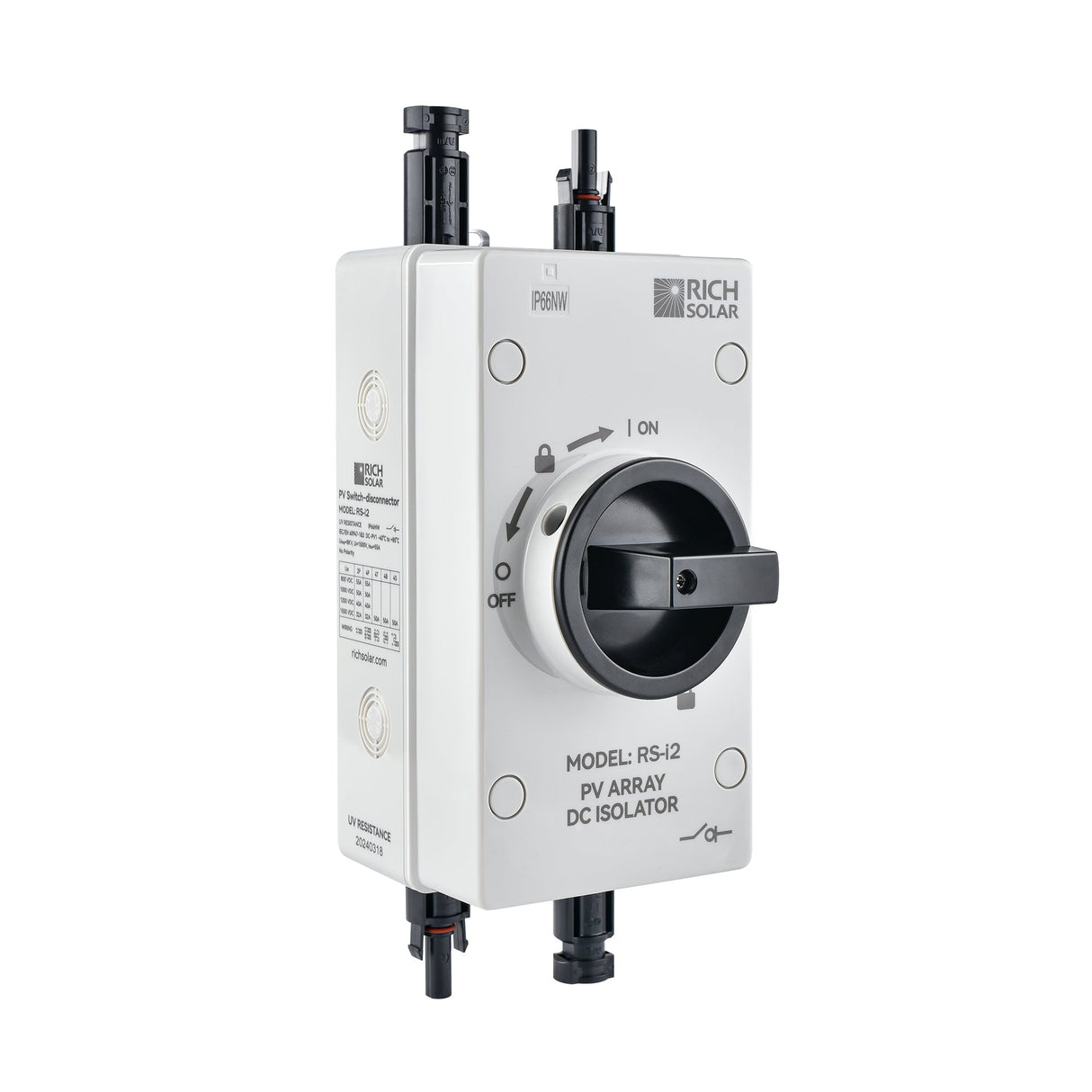 Solar PV DC Quick Disconnect Switch | Solar Array DC Quick Disconnect Switch | 1500 Volt 55 Amp | 2 Pole 1 String | Easy to Install