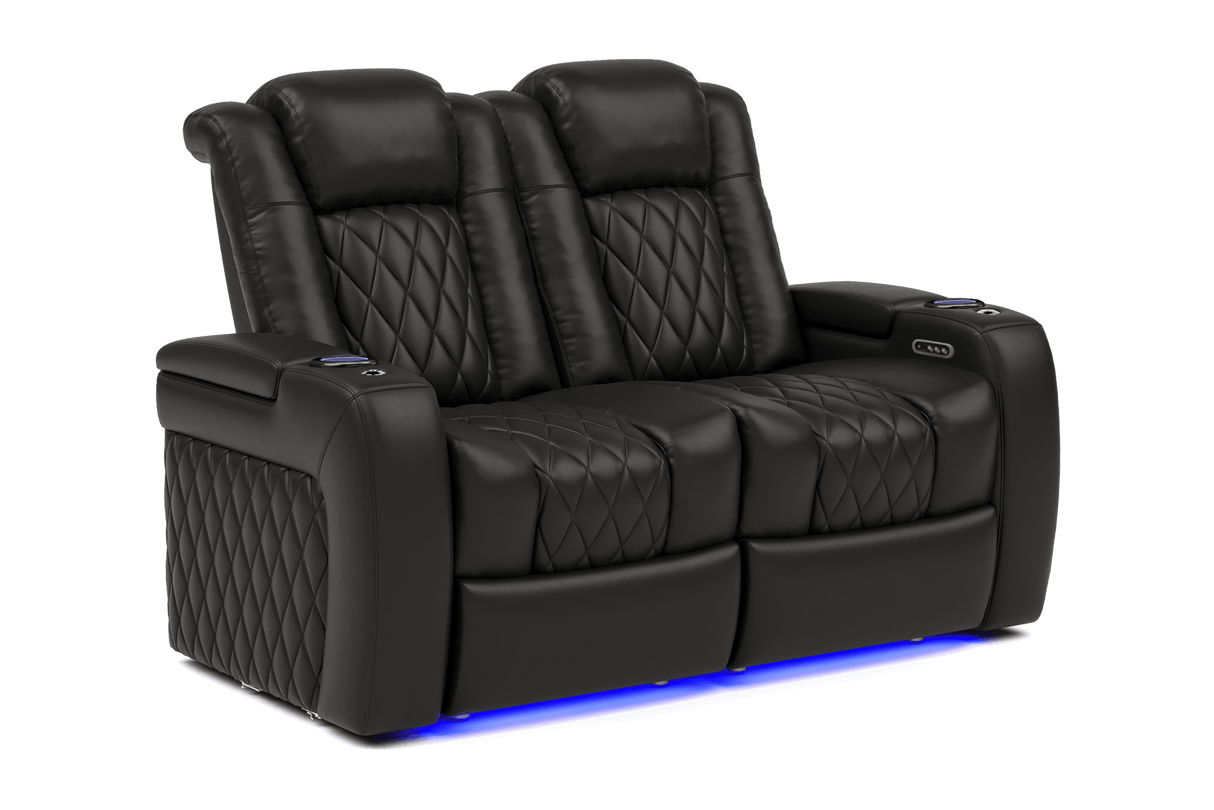 Valencia 2025 New Tuscany Italian Leather Home Theater Seating Row of 2 Loveseat, Midnight Black