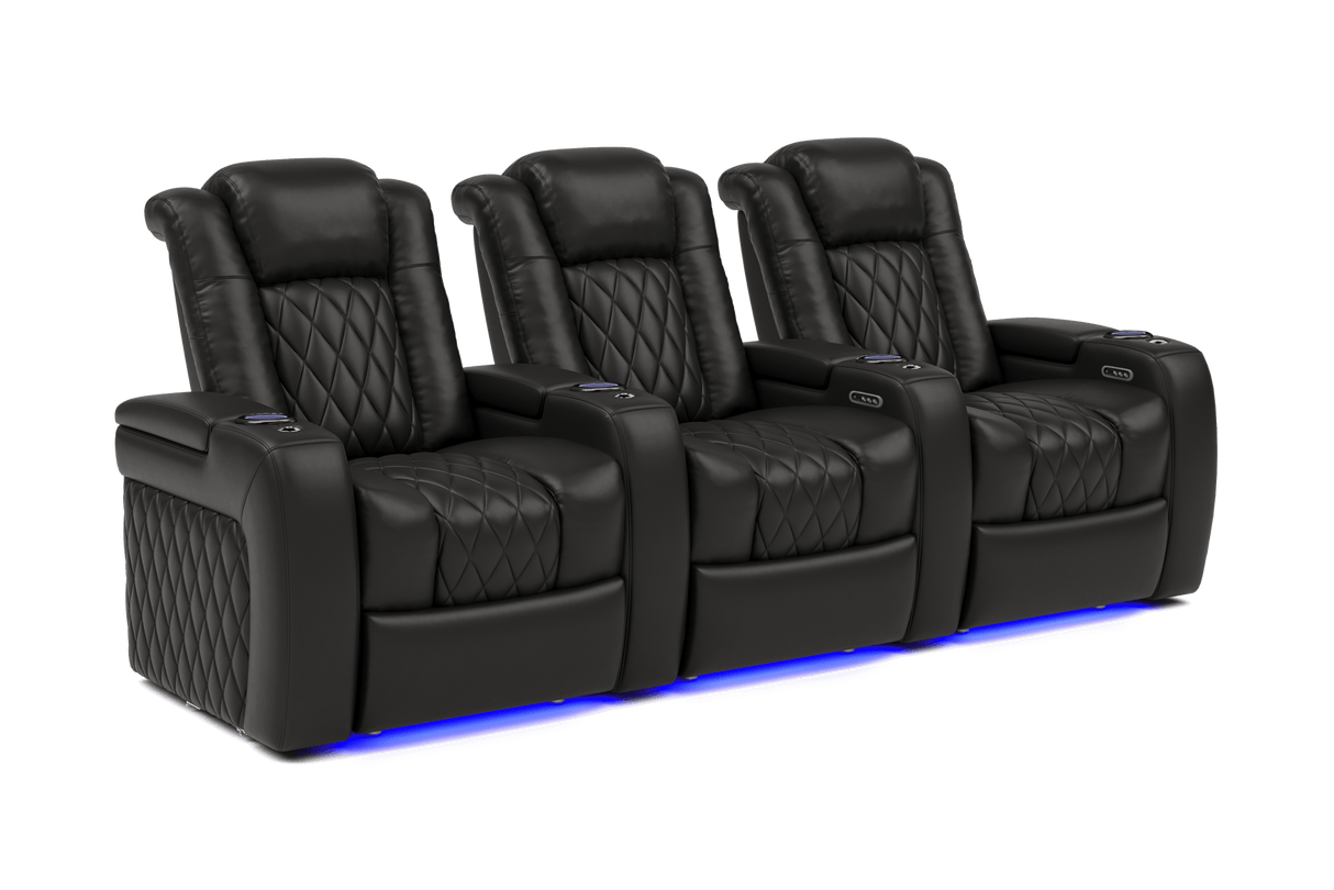Valencia 2025 New Tuscany Italian Leather Home Theater Seating Row of 3, Midnight Black