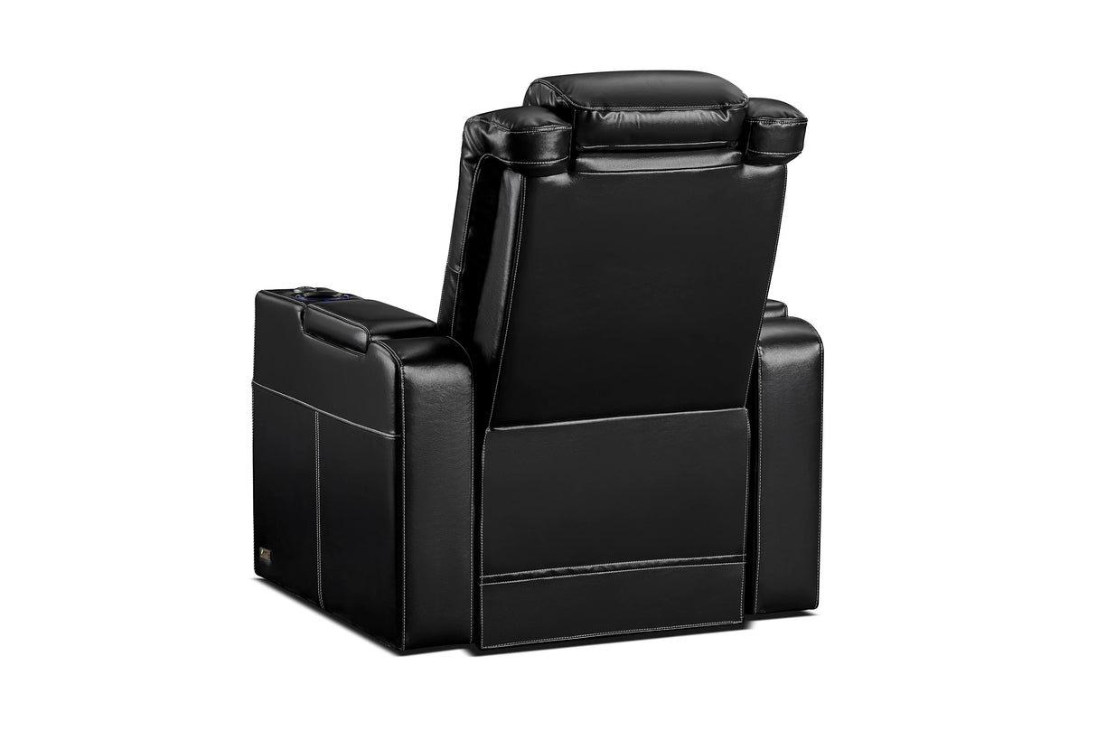 Valencia 2025 New Tuscany Executive Heat & Massage Leather Home Theater Seating Row of 3 Loveseat Left, Midnight Black