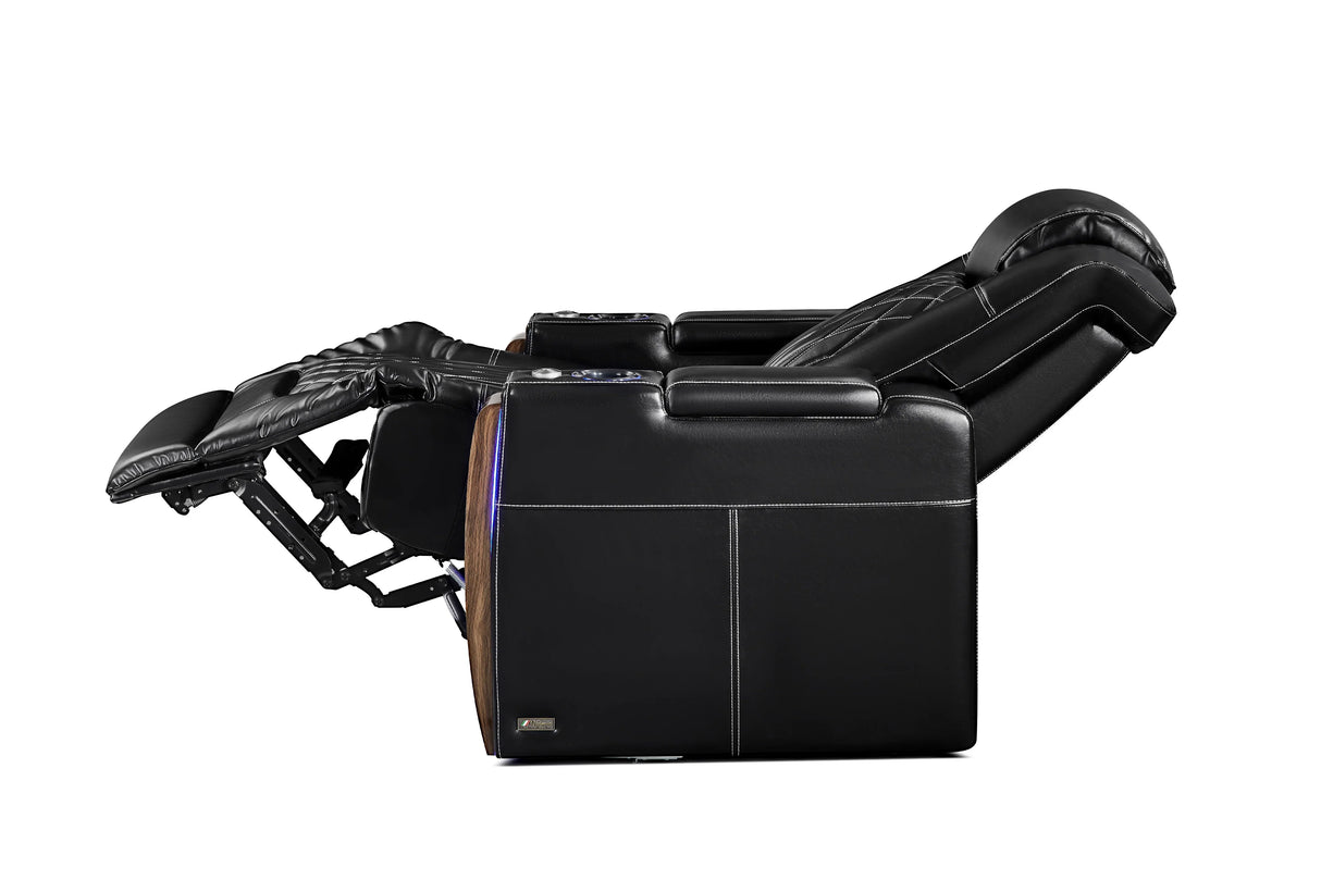 Valencia 2025 New Tuscany Executive Heat & Massage Leather Home Theater Seating Row of 3 Loveseat Right, Midnight Black