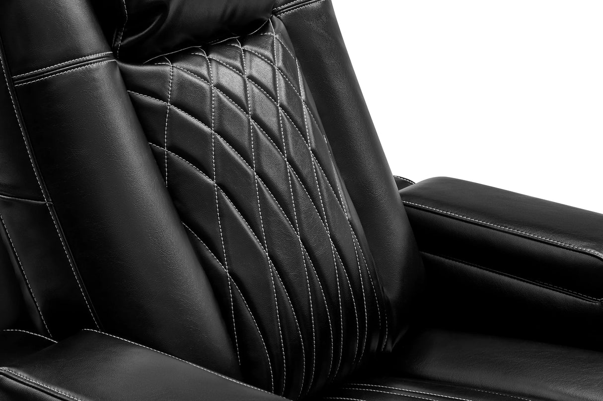 Valencia 2025 New Tuscany Executive Heat & Massage Leather Home Theater Seating Row of 3 Loveseat Left, Midnight Black