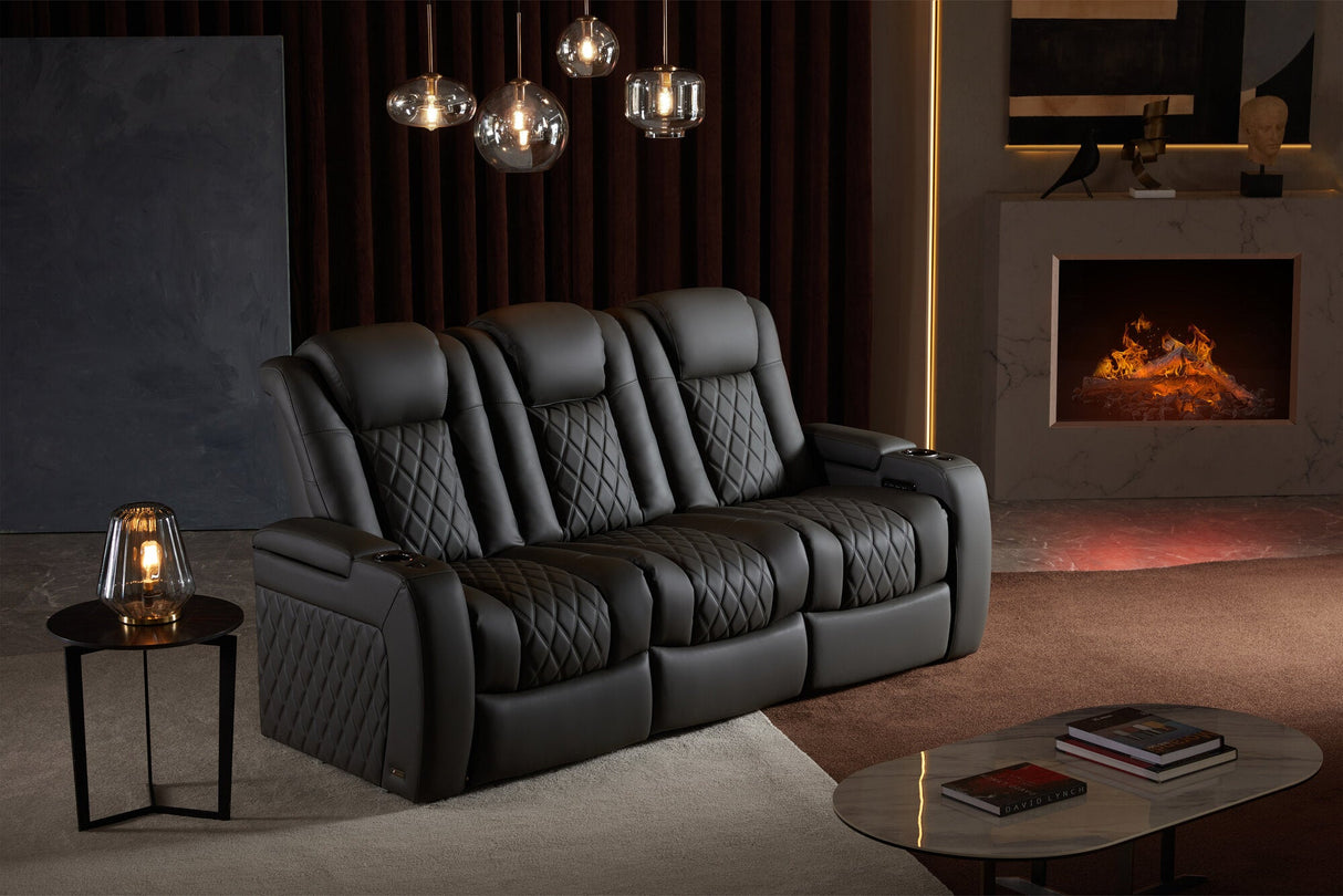 Valencia Tuscany Luxury Console Leather Home Theater Seating Row of 3 Dropdown Center, Graphite