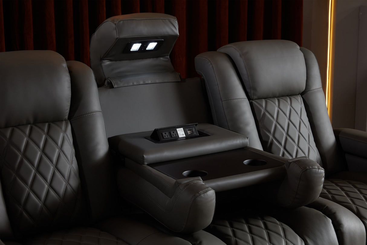 Valencia Tuscany Luxury Console Leather Home Theater Seating Row of 3 Dropdown Center, Graphite