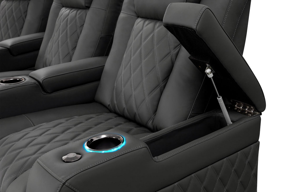 Valencia Tuscany Luxury Console Leather Home Theater Seating Row of 3 Dropdown Center, Graphite