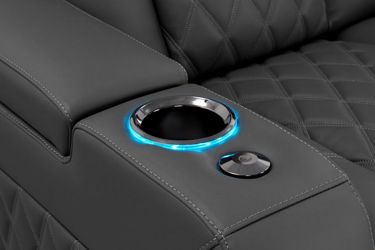 Valencia Tuscany Luxury Console Leather Home Theater Seating Row of 3 Dropdown Center, Graphite