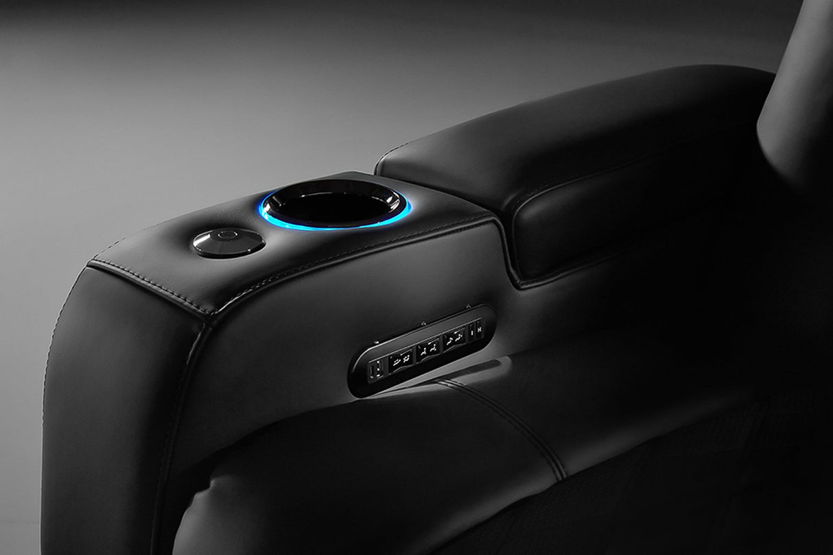 Valencia 2025 New Tuscany Luxury Leather Home Theater Seating Row of 3 Loveseat Left, Onyx