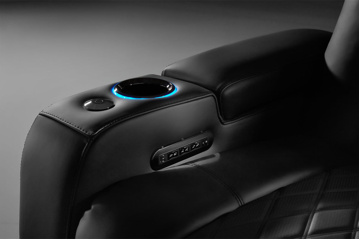 Valencia 2025 New Tuscany Ultimate Luxury Heat & Ventilation Leather Home Theater Seating Row of 3 Loveseat Left, Onyx