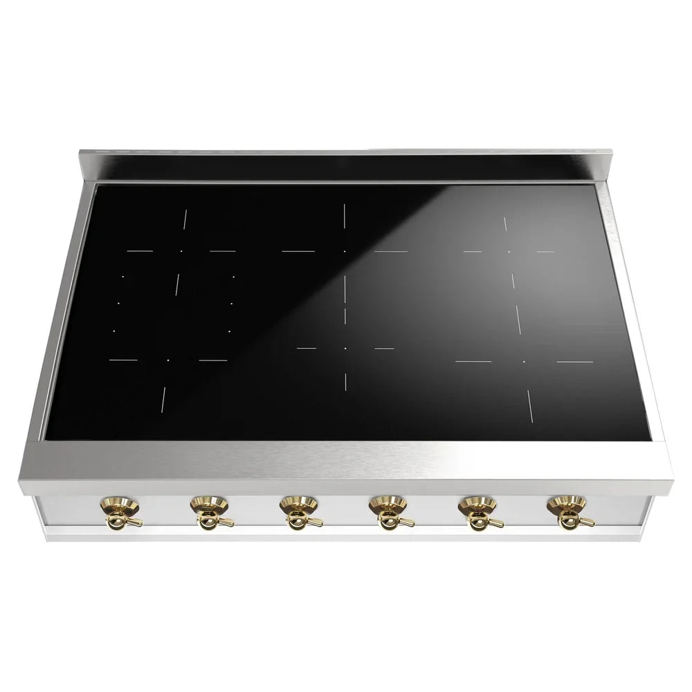 ILVE Nostalgie II 36-Inch Built-In Induction Rangetop in Stainless Steel & Brass (UHCPI366NSSG)