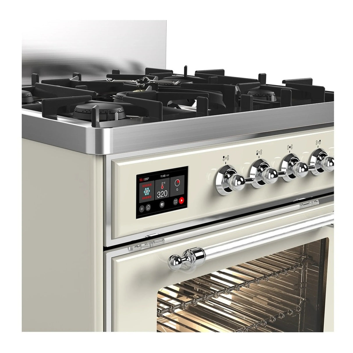 ILVE Majestic III 30-inch Dual Fuel Range with 5 Liquid Propane Burner and Triple Glass Door Electric Oven in Antique White with Chrome Trim (UM30NR3AWCLP)